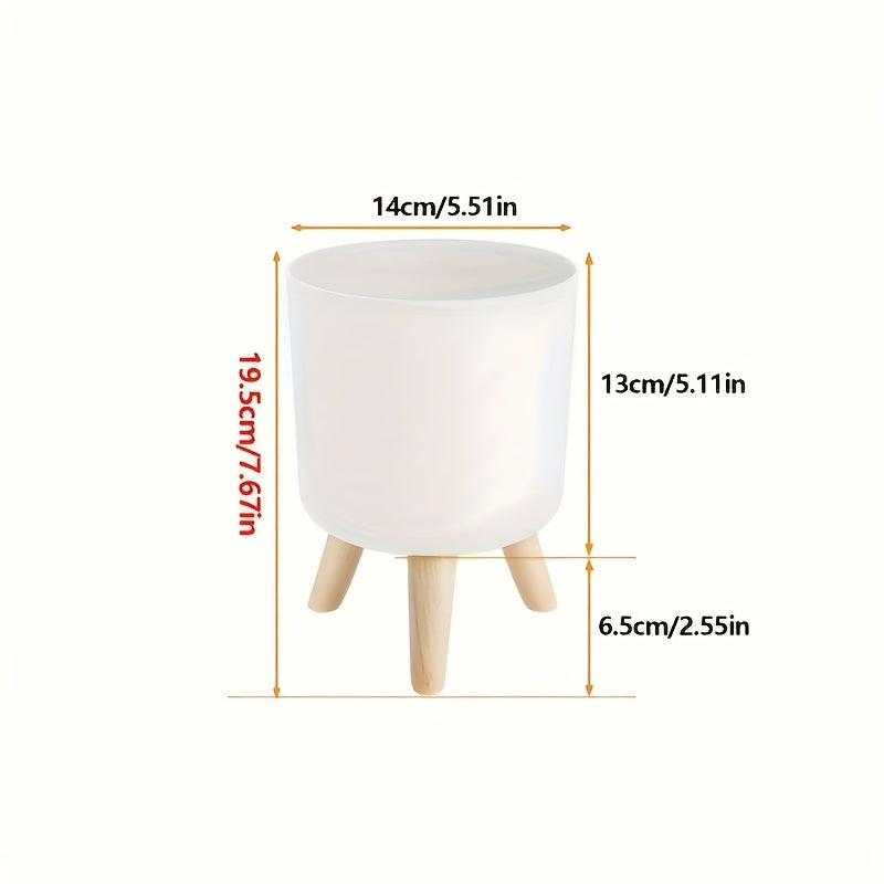 Modern Round Planter with Wooden Legs | Indoor & Outdoor Decorative Plant Pot