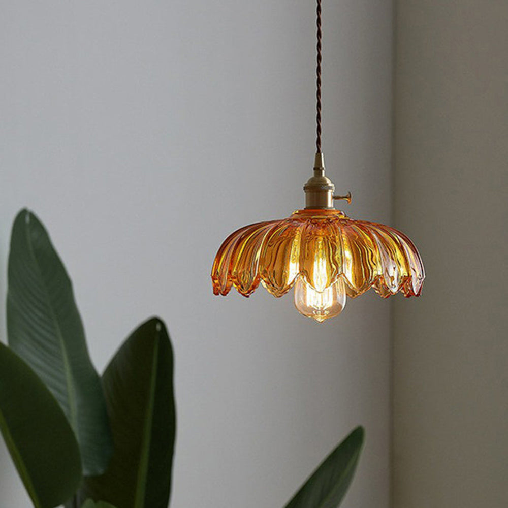 Vintage Flower Pendant Lamp | Coloured Glass Hanging Light