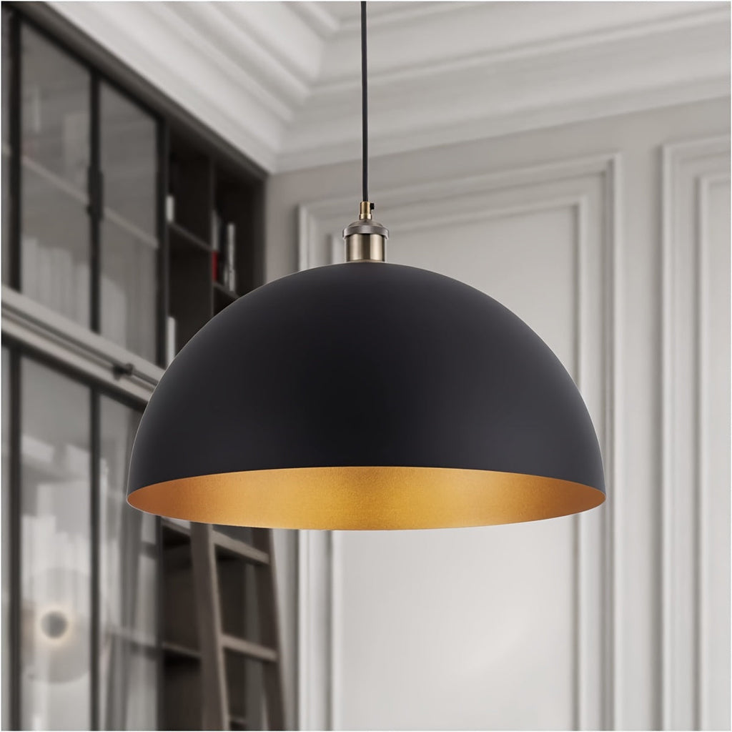 Vintage Industrial Dome Pendant Light | Black & Gold Iron Shade
