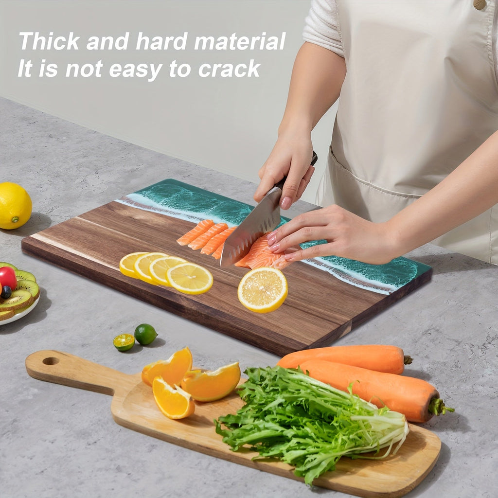 Wave Resin Cutting Board | Ocean-Inspired Acacia Wood Cheese & Serving Board