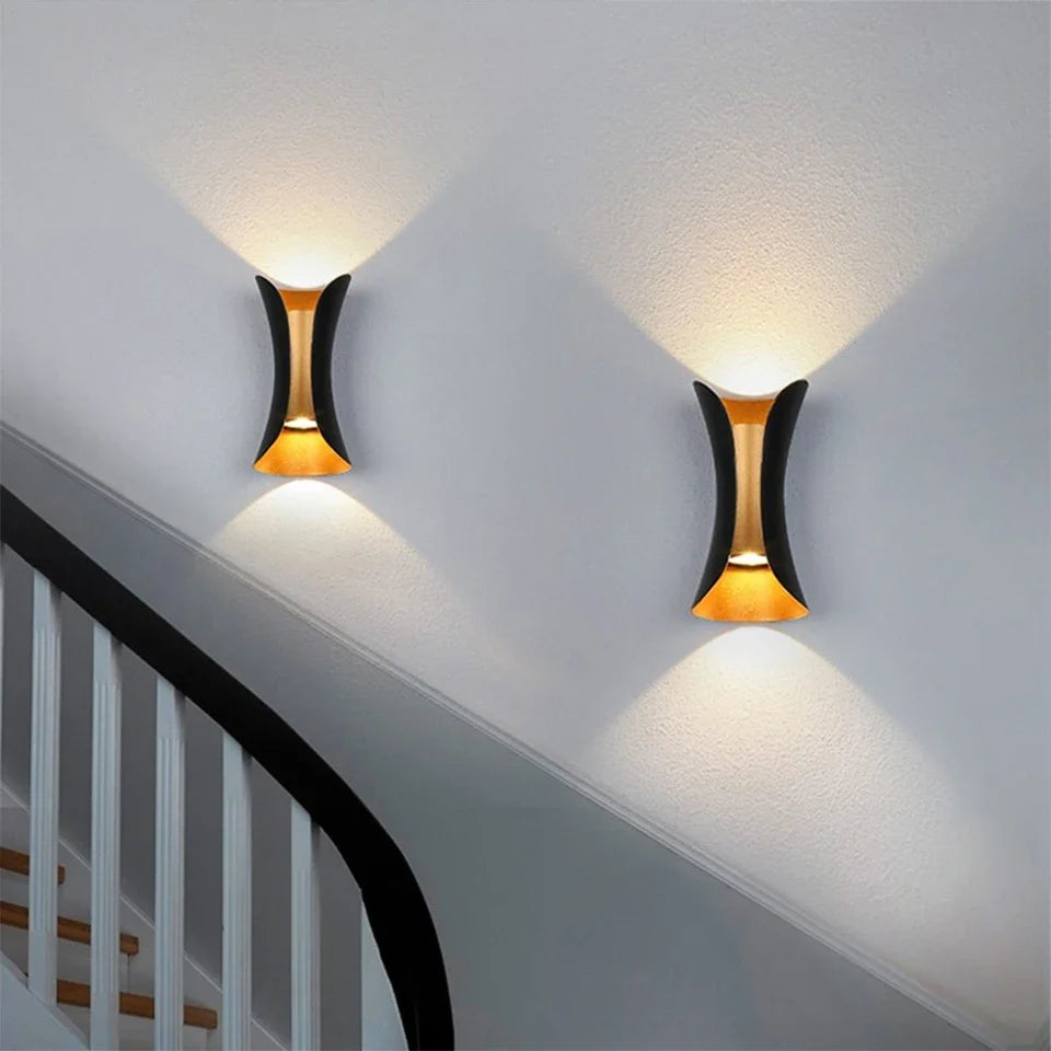 Modern Black & Gold Wall Light | Waterproof LED Up & Down Lamp