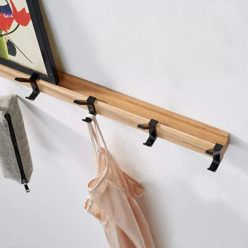 Nordic Wall-Mounted Coat Rack | Adjustable Dual Hooks in Black & Wood Finish