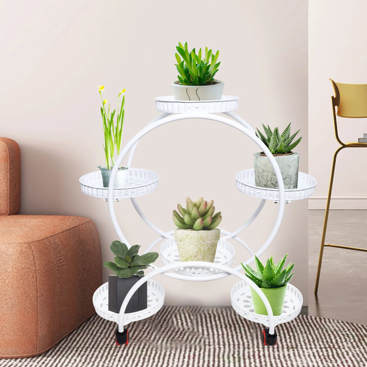 Metal Plant Stand with Wheels | 6-Tier Flower Pot Holder for Indoor & Outdoor Decoration