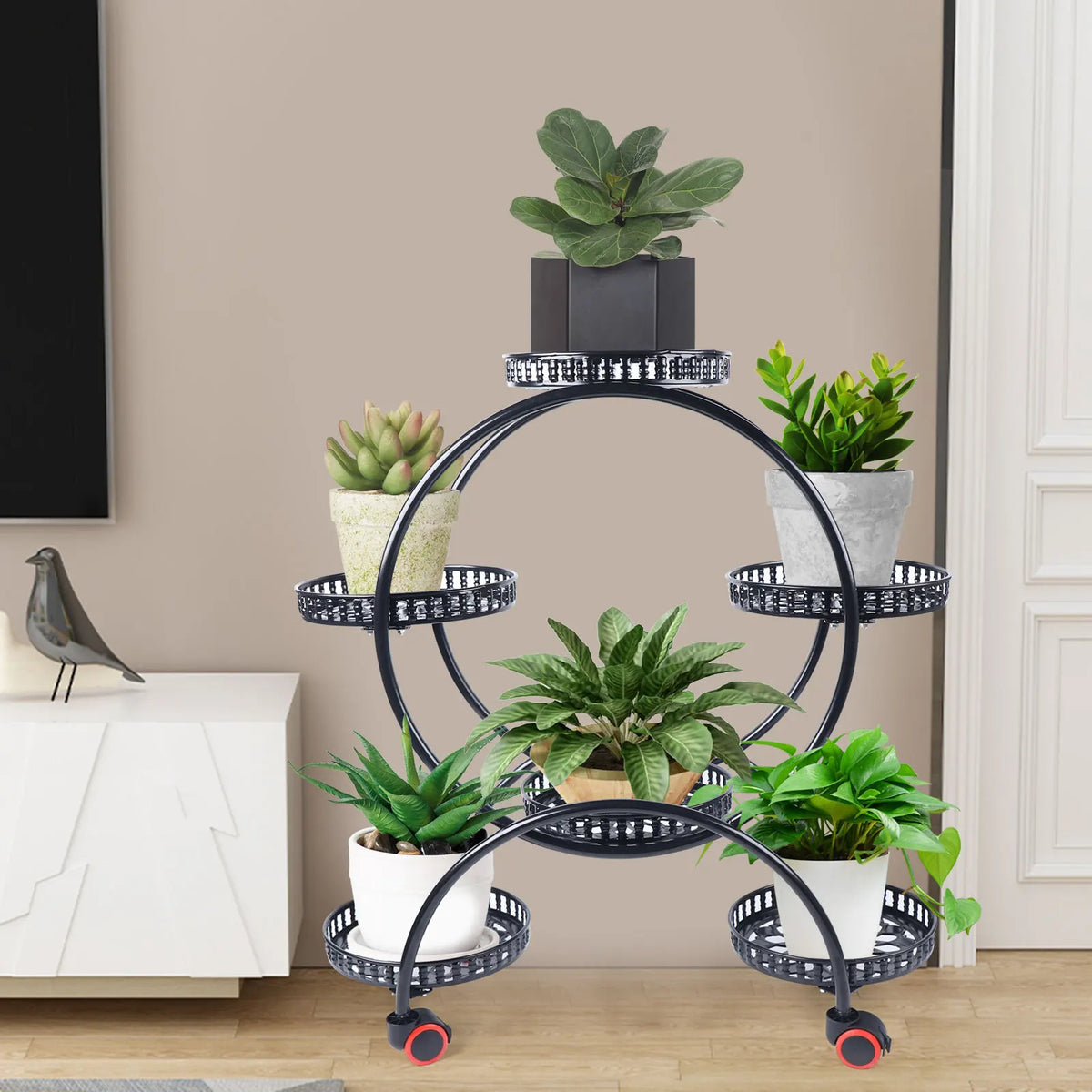 Metal Plant Stand with Wheels | 6-Tier Flower Pot Holder for Indoor & Outdoor Decoration