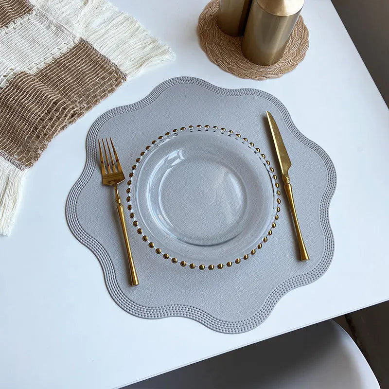 FloraMat | Luxury Round Faux Leather Placemats | Embossed Flower Design