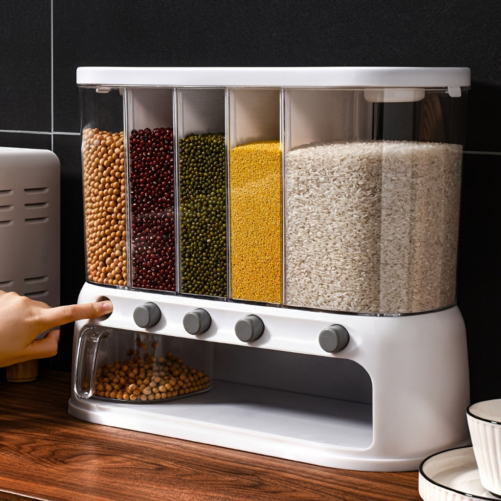 Multi-Compartment Kitchen Grain Storage Container | Airtight Pantry Organiser with Flip-Top Lid