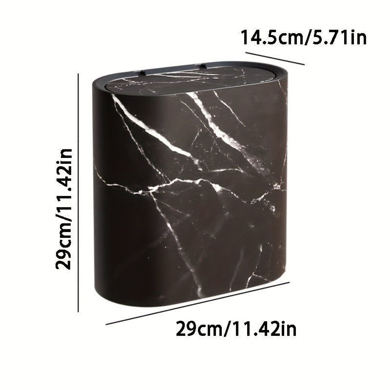 Marble Pattern Trash Can | Modern Bathroom & Kitchen Bin with Lid