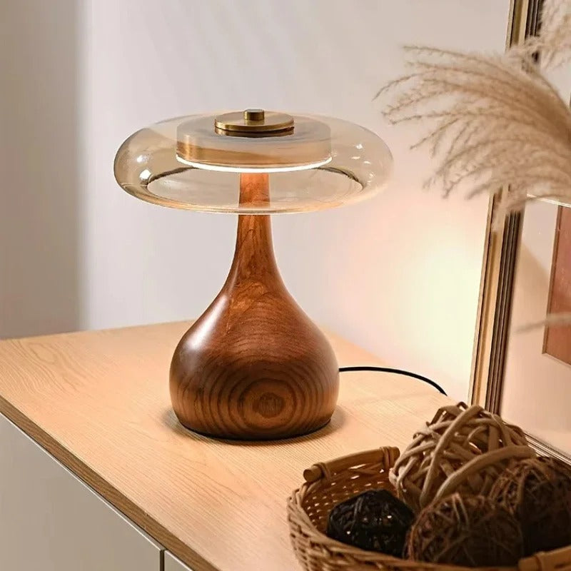 Andi Glass Table Lamp | Modern Brass & Wood Accent Light