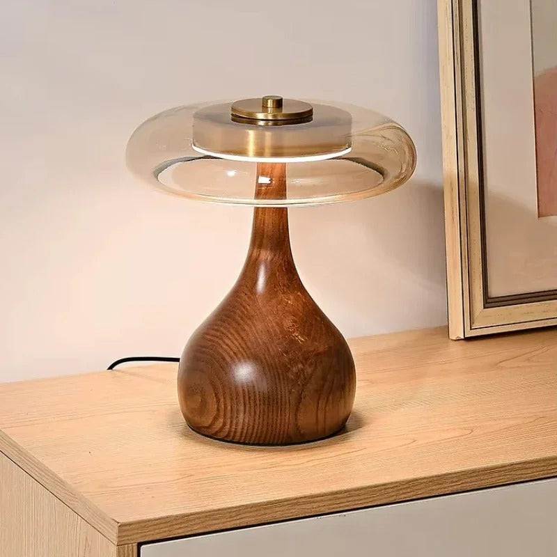 Andi Glass Table Lamp | Modern Brass & Wood Accent Light